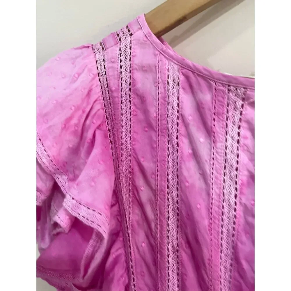 LoveShackFancy Natasha Dress Pink Ruffle Mini Cottagecore Romantic Size L - Picture 8 of 13